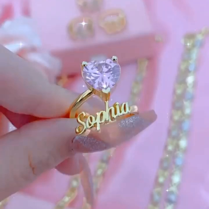 Heart Birthstone Personalized Custom Gold Plated Name Ring Mother Gift-silviax