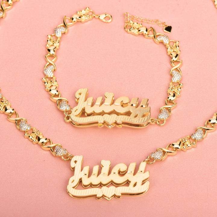 Personalized Hugs & Kiss XOXO Jewelry Set Name Necklace and Bracelets
