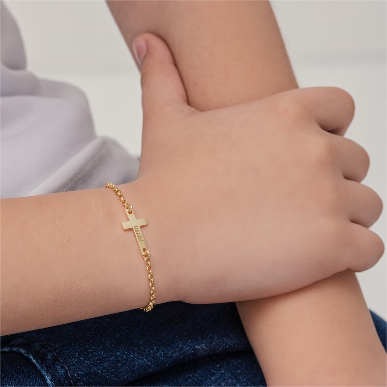 Baby Personalized Custom Engraved Cross Name Bracelet Gift For Kid-silviax