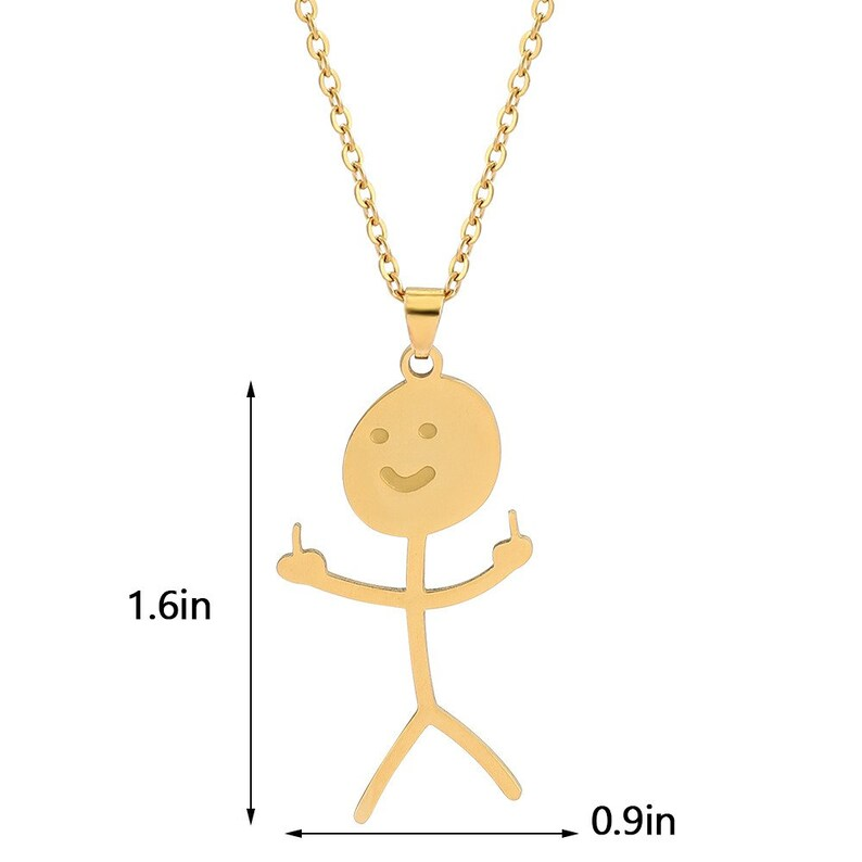 Gold Plated Funny Doodle Stickman Middle Finger Necklace-silviax