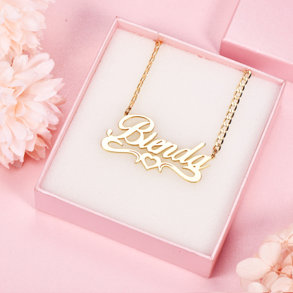 Hollow Heart Name Necklace Personalized Custom Gold Plated Women Gift-silviax
