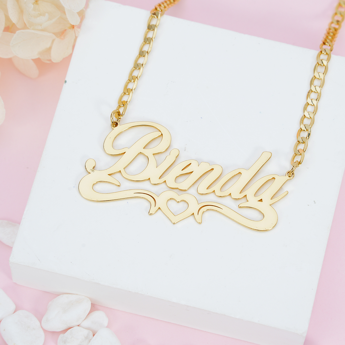 Personalized Hollow Heart Name Necklace And Bambom Earrings Jewelry Set 2pcs