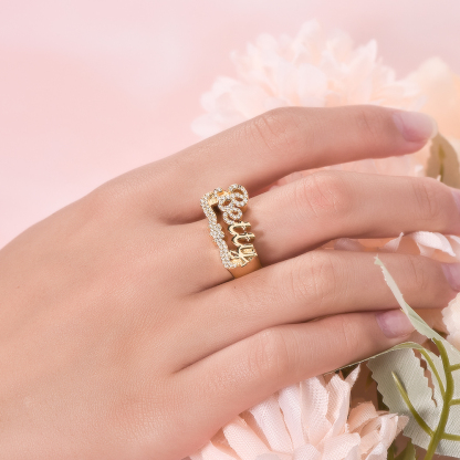 Custom Personalized Gold Plated Bling Bling Heart Name Ring-silviax