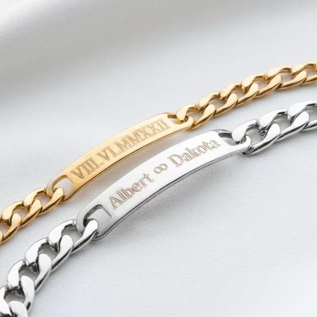 Personalized Custom Gold Plated Engraved Name Bar Bracelet Couple Gift
