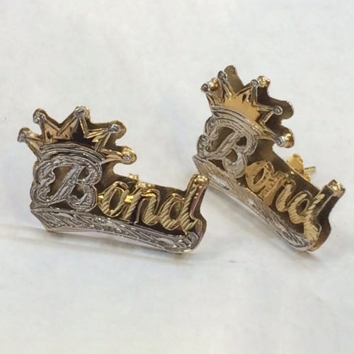 Double Plate Two Tone with Crown Nameplate Personalized Custom Gold Plated Name Earrings-silviax