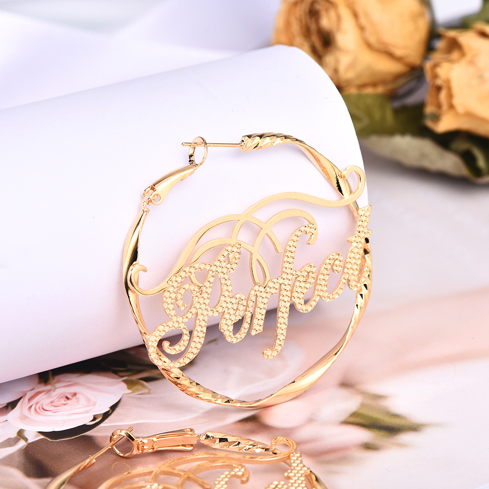 Hoop Earrings Personalized Custom Gold Plated Name Earrings Women Gift-silviax