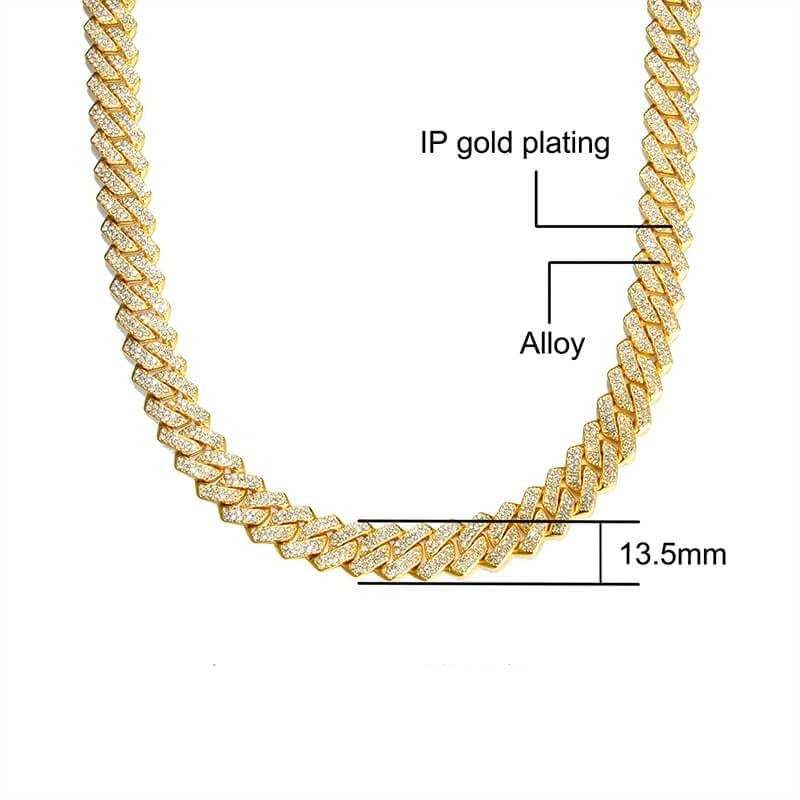 13.5mm Cuban Chain Bling Zircon Gold Plated Necklace and Bracelet Set-silviax