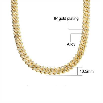 13.5mm Cuban Chain Bling Zircon Gold Plated  Necklace and Bracelet Set-silviax