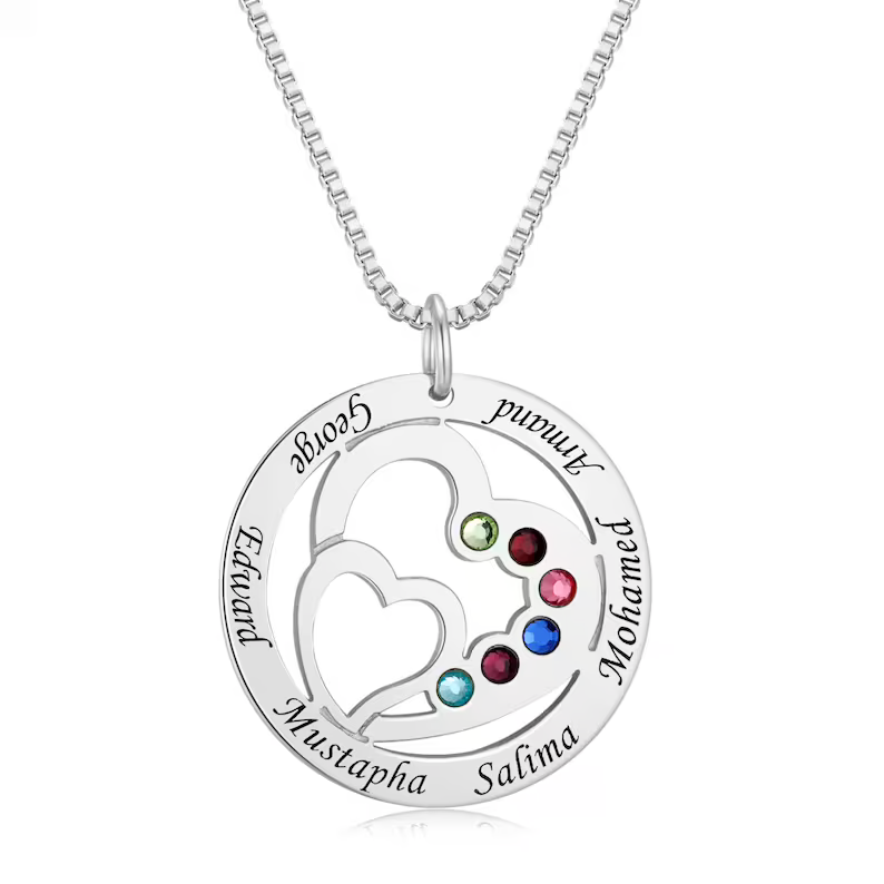 Heart Pendant Personalized 6 Names Family Necklace with Birthstone-silviax