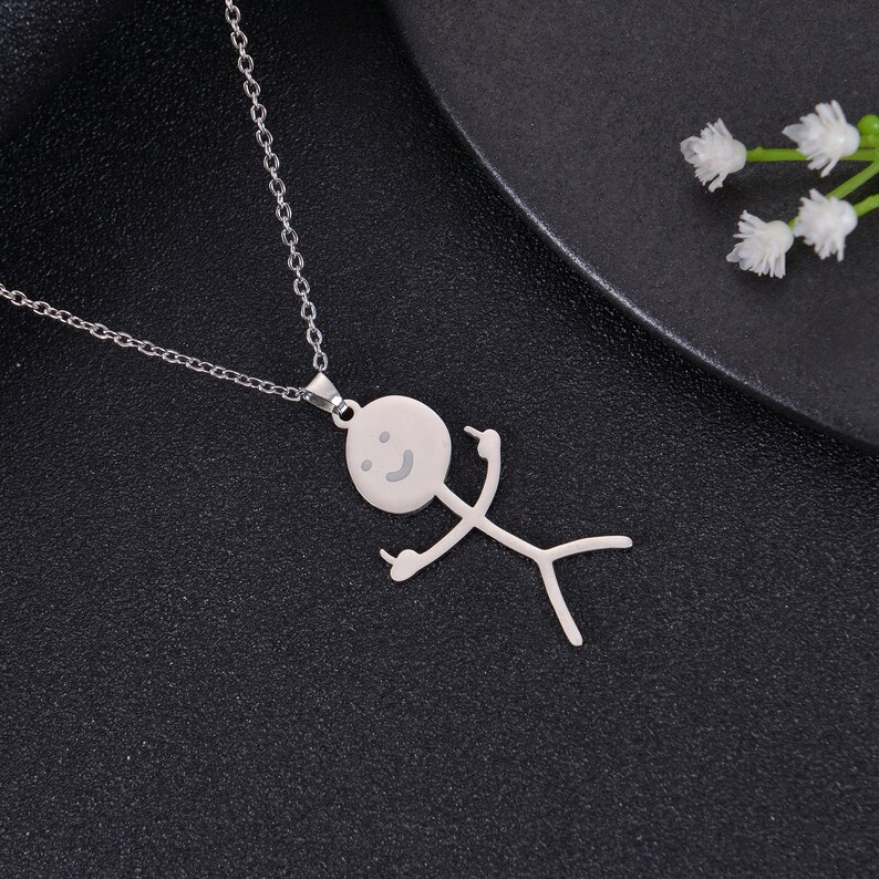 Gold Plated Funny Doodle Stickman Middle Finger Necklace-silviax