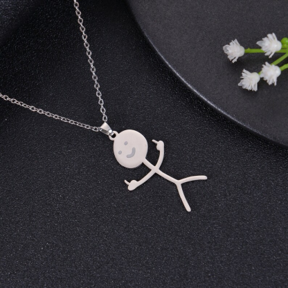 Gold Plated Funny Doodle Stickman Middle Finger Necklace-silviax