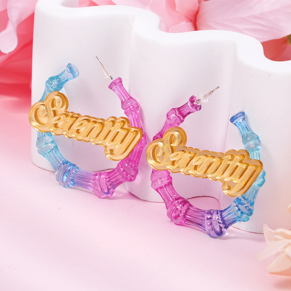 30mm Two Color Bamboo Earrings Personalized Custom Acrylic Gradient Name Earrings -silviax