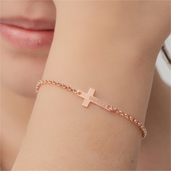 Baby Personalized Custom Engraved Cross Name Bracelet Gift For Kid-silviax