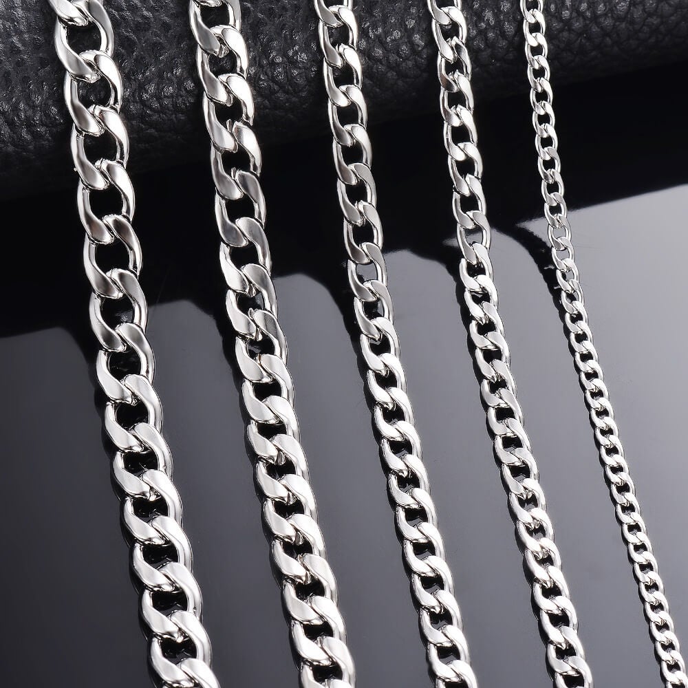 Cuban Link Chain 3mm-7mm White Gold Plated Necklace-silviax