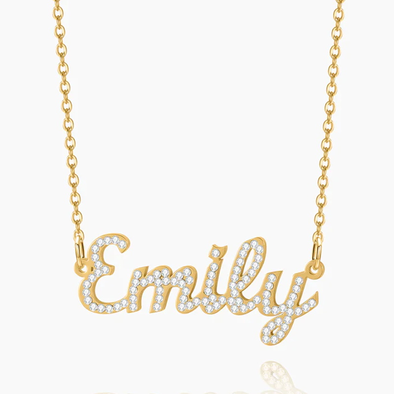 Zirconia Nameplate Pendant Personalized Custom Gold Plated Name Necklace