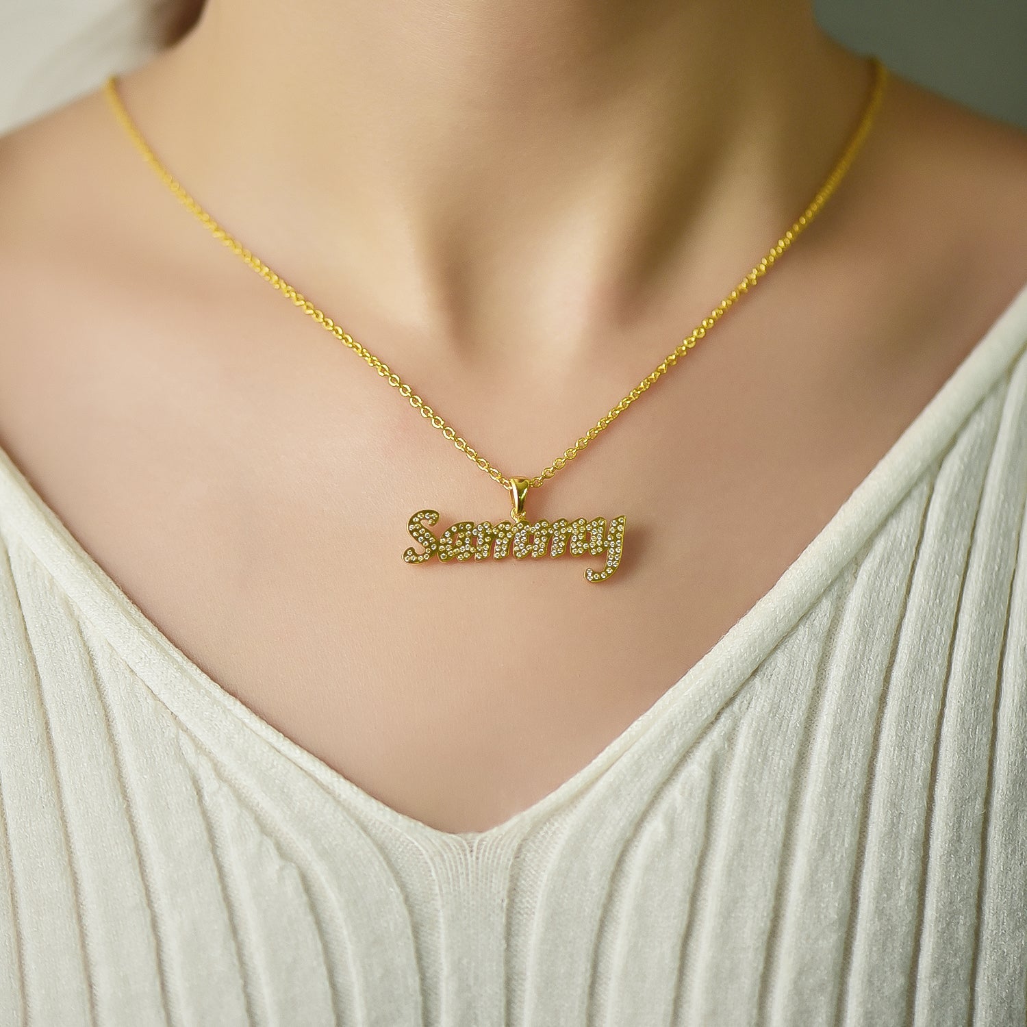 Gold Plated Personalized Diamonds Name Necklace-silviax