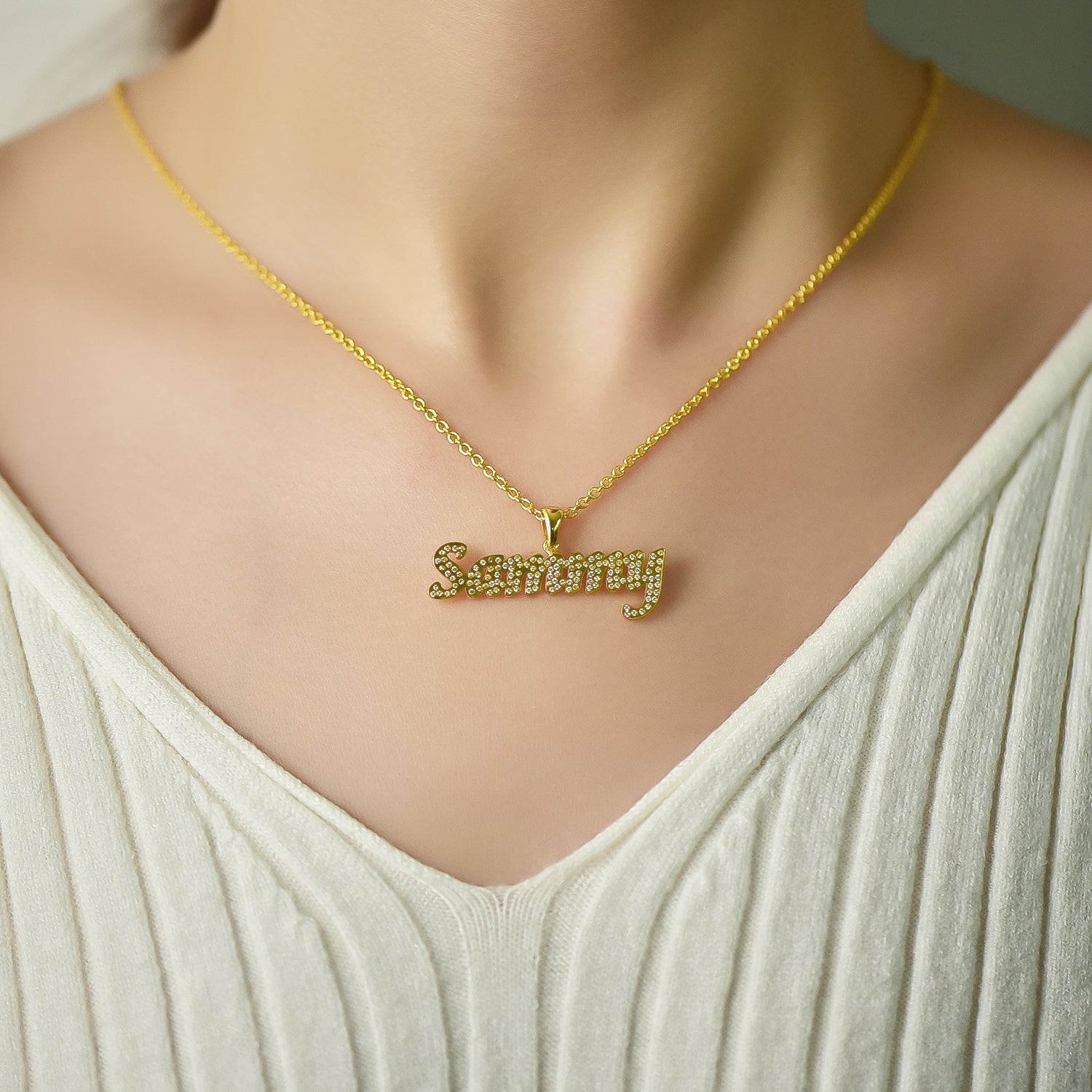 Gold Plated Personalized Diamonds Name Necklace 