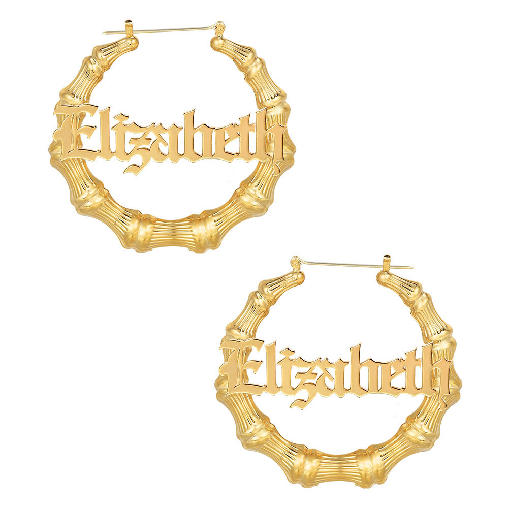 Old English Style Jewelry Set Personalized Name Necklace Bamboo Earrings Set-silviax