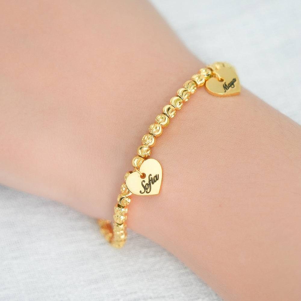 3 Names Personalized Gold Plated Heart Charm Name Bracelets-silviax