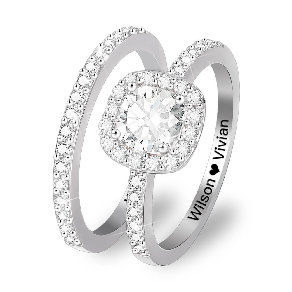 Sterling Silver Ring Set With Cubic Zirconia Personalized Custom Engraved Ring-silviax