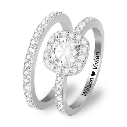 Sterling Silver Ring Set With Cubic Zirconia Personalized Custom Engraved Ring-silviax