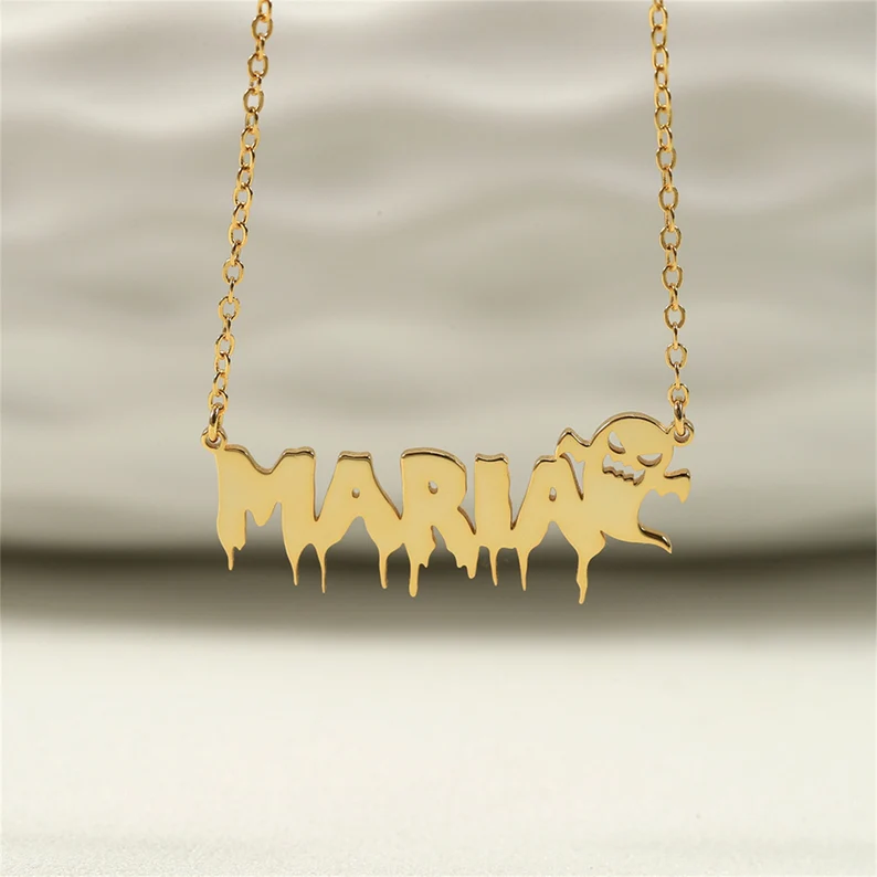 Halloween Scary Ghost Personalized Custom Gold Plated Name Necklace