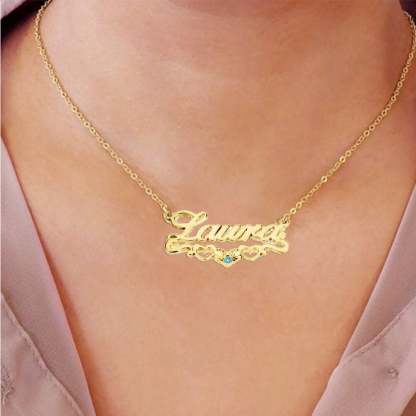 Three Hollow Heart with Birthstone Gold Plated Personalized Custom Name Necklace Mother Gift-silviax