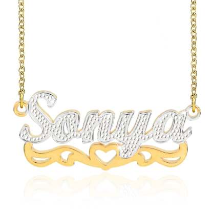 Hollow Heart Two Tone Gold Plated Personalized Custom Name Necklace-silviax