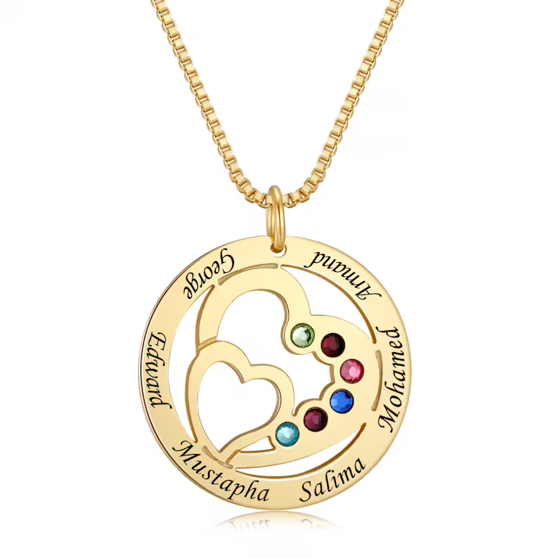 Heart Pendant Personalized 6 Names Family Necklace with Birthstone-silviax