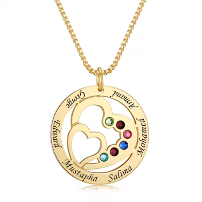 Heart Pendant Personalized 6 Names Family Necklace with Birthstone-silviax