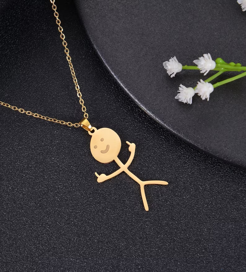 Gold Plated Funny Doodle Stickman Middle Finger Necklace-silviax