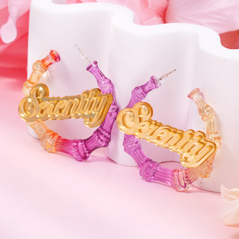 30mm Two Color Bamboo Earrings Personalized Custom Acrylic Gradient Name Earrings -silviax