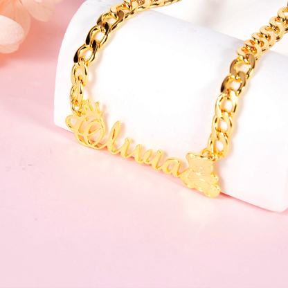Cuban Chain Crown Pet Bear Personalized Custom Name Necklace-silviax