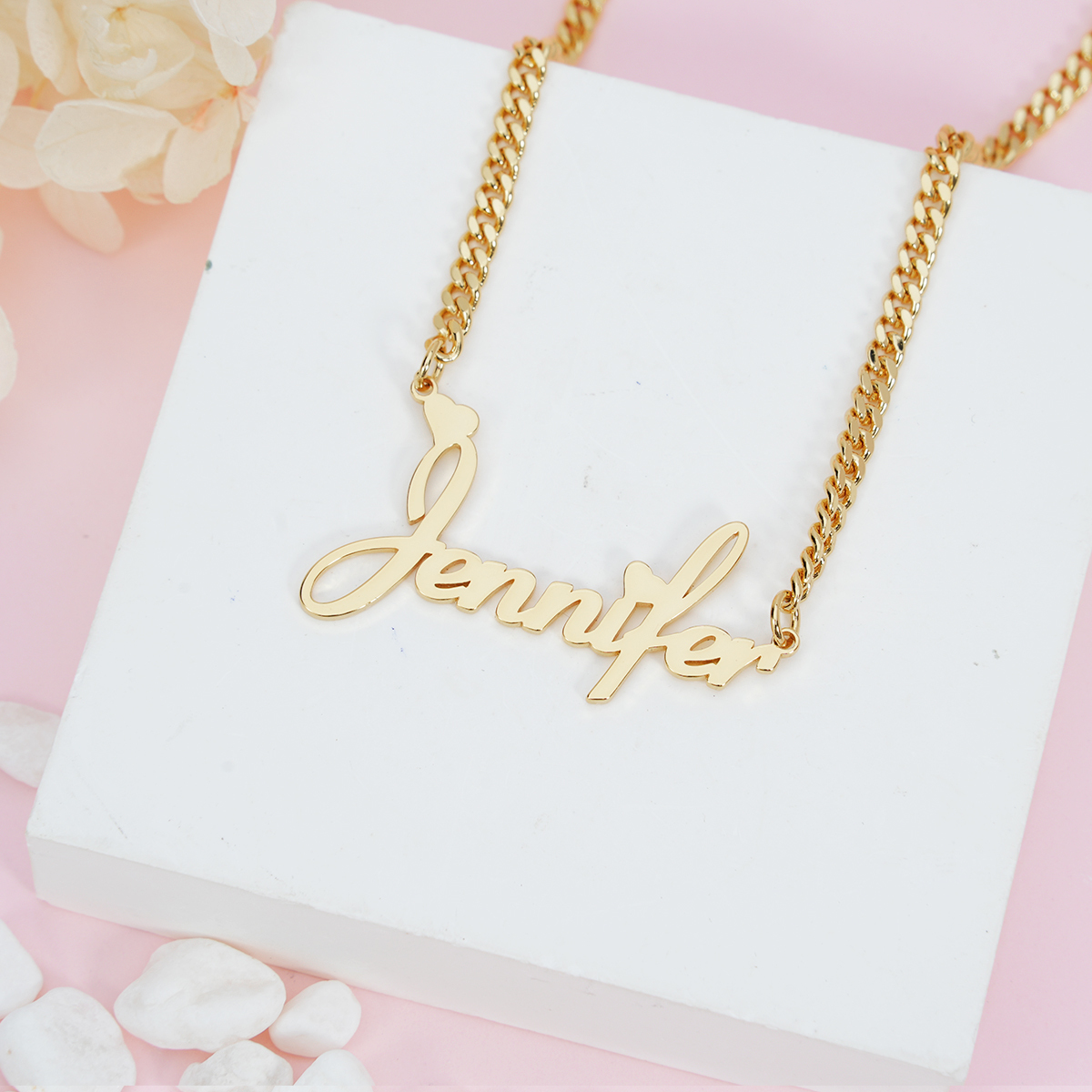 Personalized Custom Jewelry Set 2pcs Love Heart Name Necklace Mini Hoop Earrings