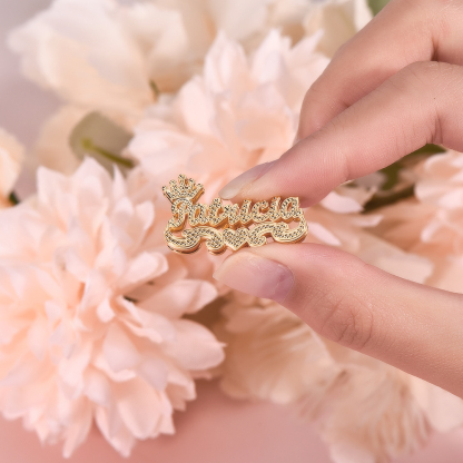 Personalized Custom Double Layer Nameplate with Crown And Heart Name Stud Earrings-silviax