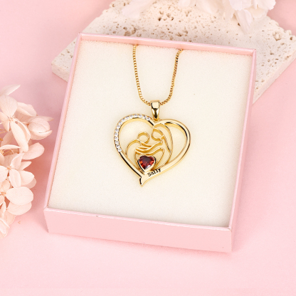 Custom Heart Necklace For Mom with Birthstone Box Chain Mother Gift-silviax