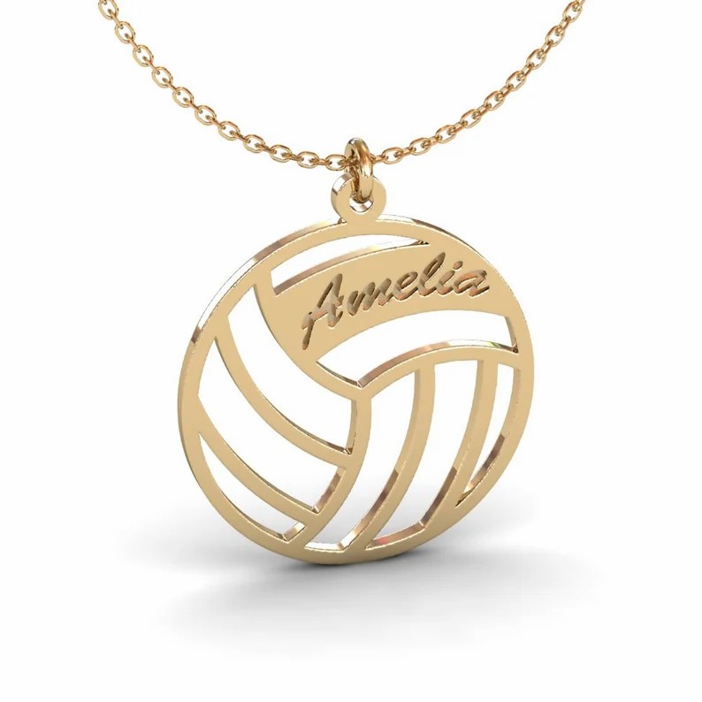 Personalized Sports Hollow Volleyball Name Pendant Custom Personalized Name Necklace