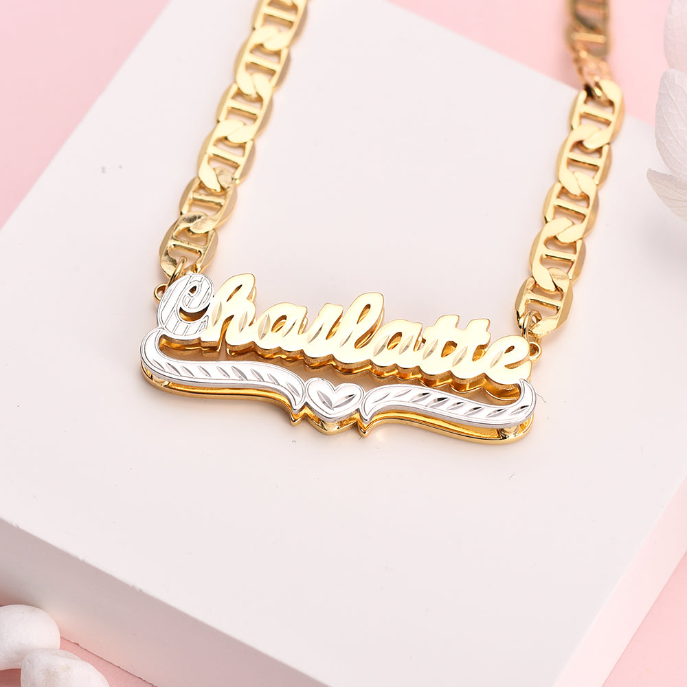Personalized Heart Name Jewelry Set Mariner Chain Name Necklace and