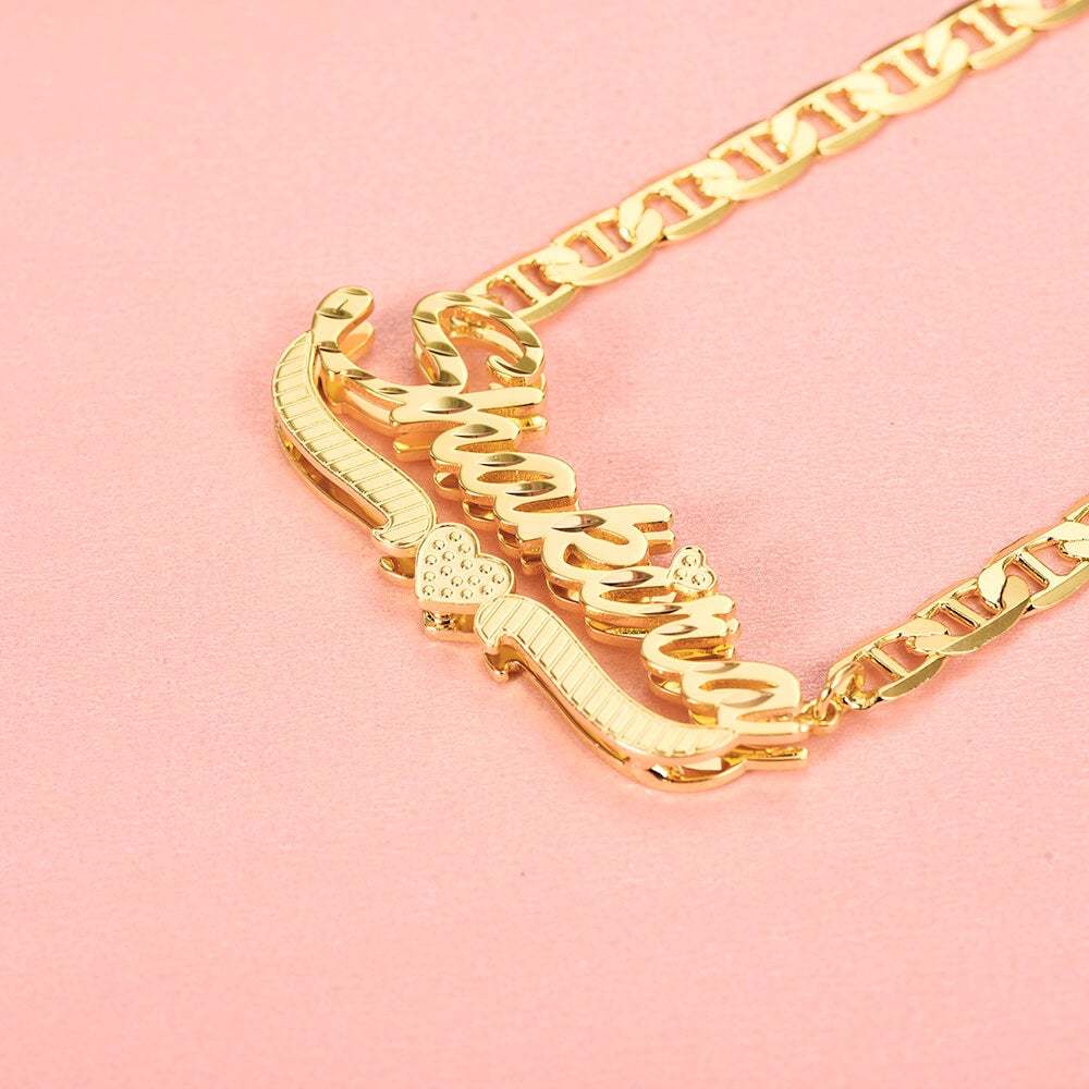 Double Layer Nameplate Heart Personalized Custom Gold Plated Name Necklace-silviax