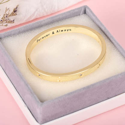Moon And Inlaid Zircon Star Pattern Gold Plated Personalized Custom Engraved Bangle Bracelet-silviax
