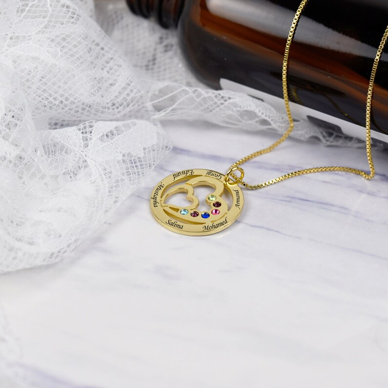 Heart Pendant Personalized 6 Names Family Necklace with Birthstone-silviax
