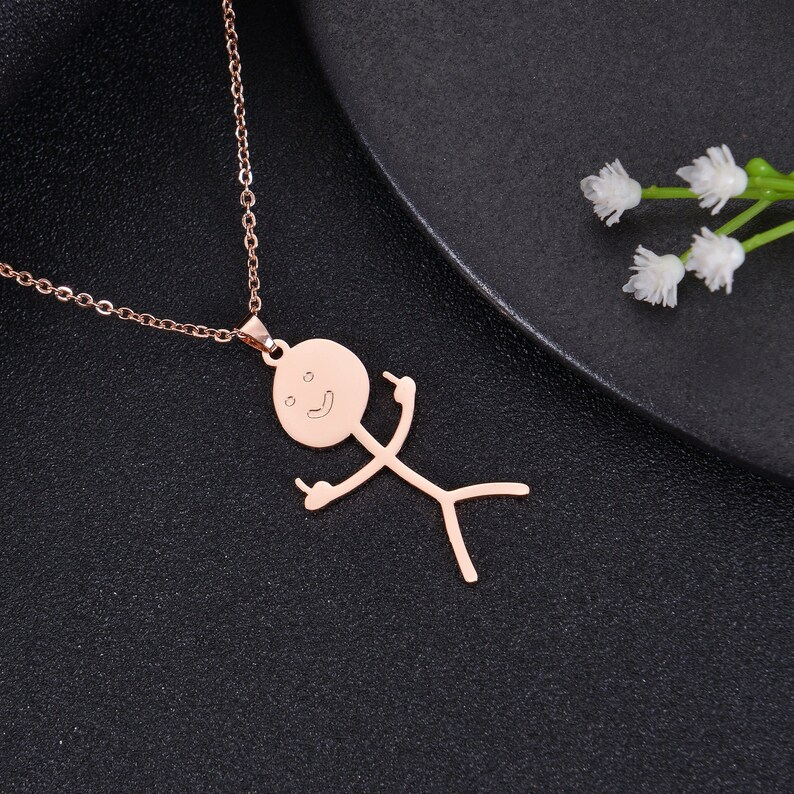 Gold Plated Funny Doodle Stickman Middle Finger Necklace-silviax