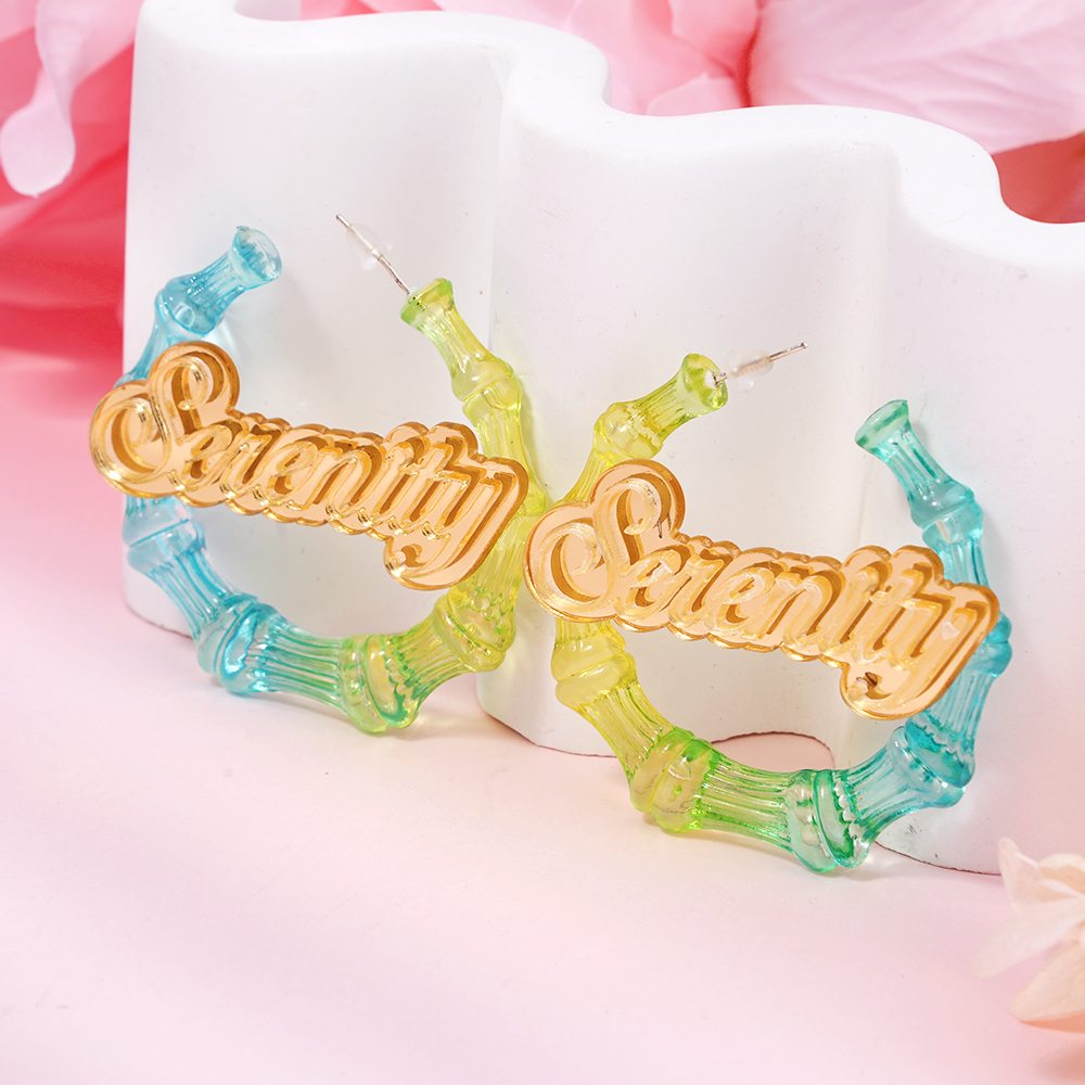 30mm Two Color Bamboo Earrings Personalized Custom Acrylic Gradient Name Earrings -silviax