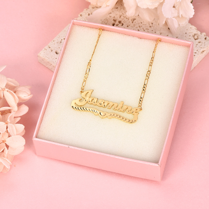 Personalized Custom Gold Plated Diamond Cut 3D Heart Name Necklace-silviax