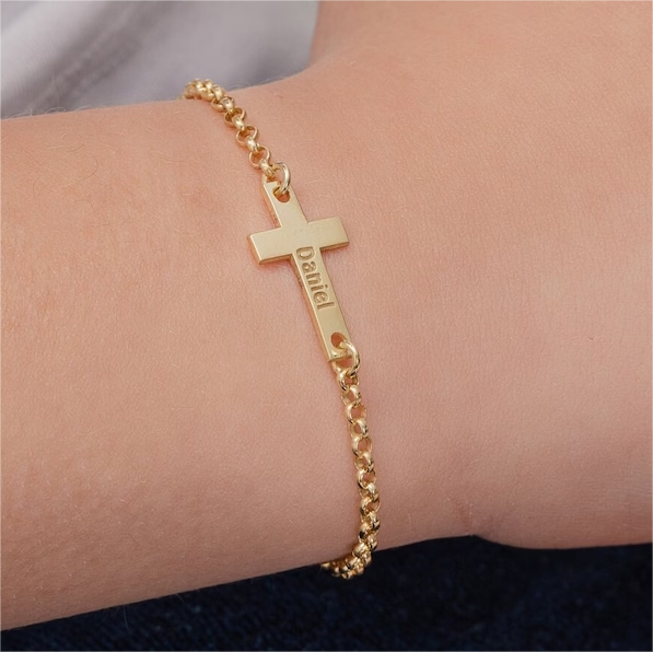 Baby Personalized Custom Engraved Cross Name Bracelet Gift For Kid-silviax