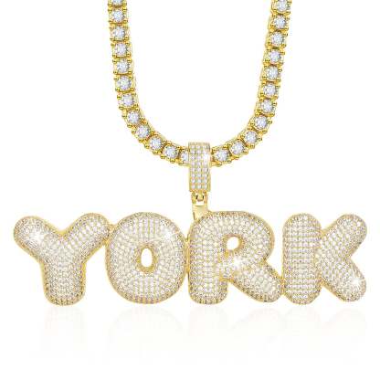 Tennis Chain Iced Out 2 to 6 Bubble Letter Custom Name Initial Necklace Gold Plated-silviax