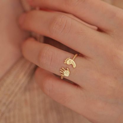 Baby Footprint And Handprint Personalized Engraved Name Ring-silviax