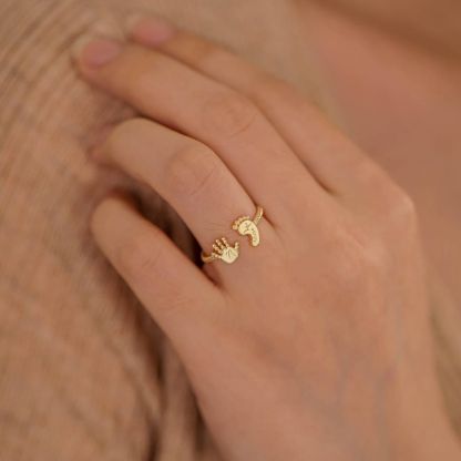Baby Footprint And Handprint Personalized Engraved Name Ring-silviax