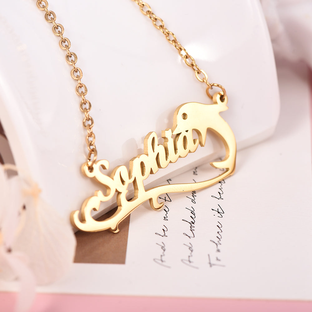 Cute Dolphin Personalized Custom Gold Plated Name Necklace-silviax