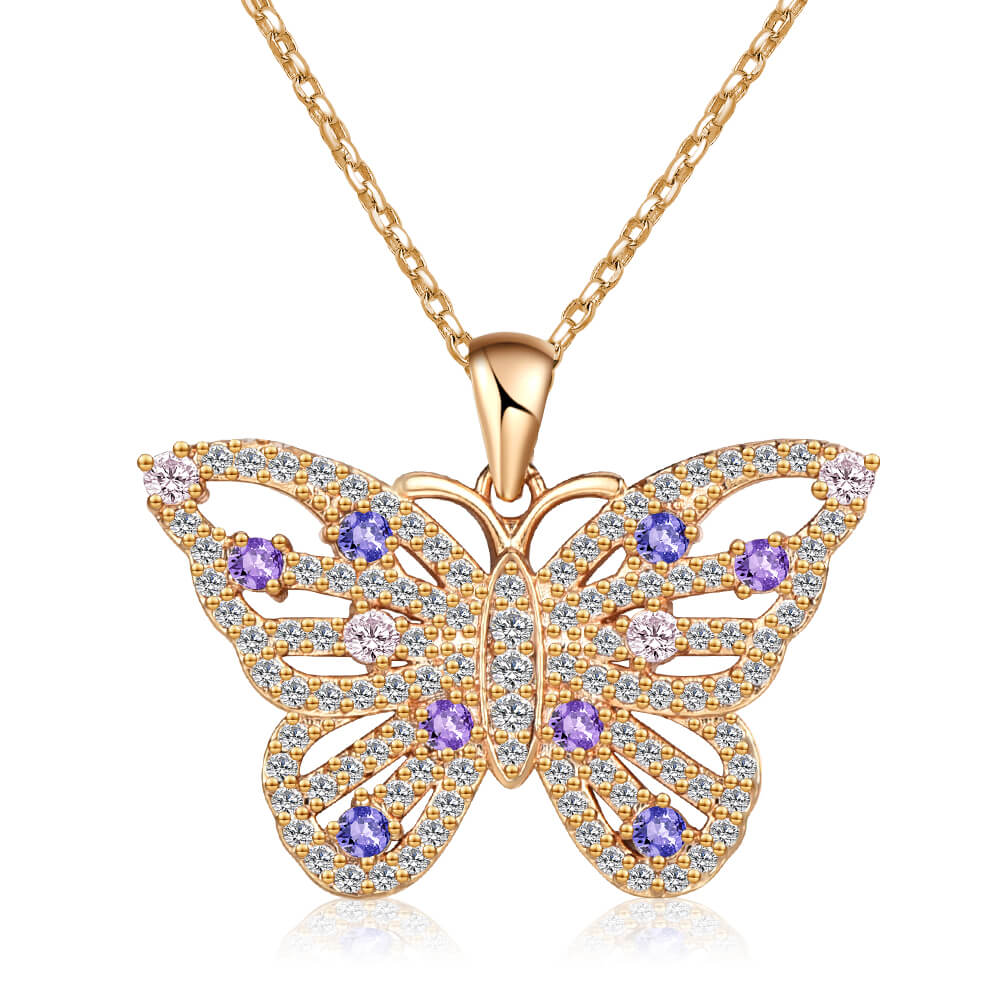 Hollow Butterfly Pendant Inlay Zircon Gold Plated Necklace-silviax